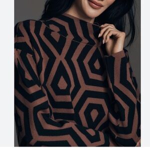 Maeve Black and Brown Geometric Turtleneck Sweater